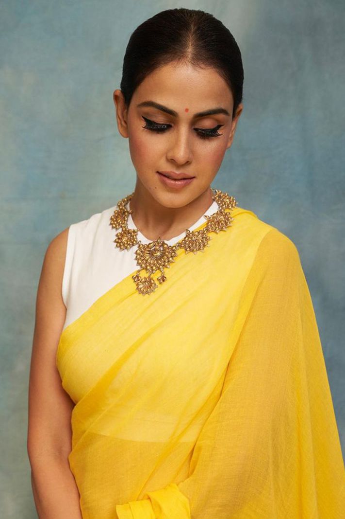 Embroidered Yellow Color Silk Fabric Saree