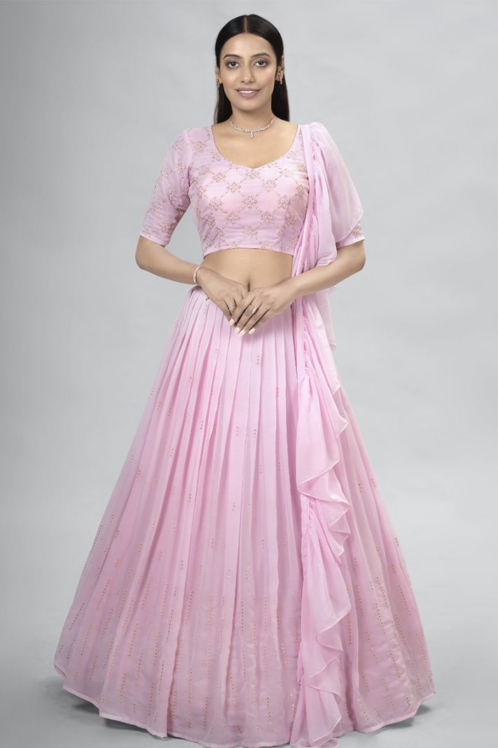 Ethnic Georgette Fabric Designer Lehenga Choli in Baby Pink Color