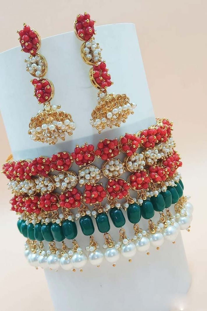 Ethnic Necklace Set In Multi Color beaded Work