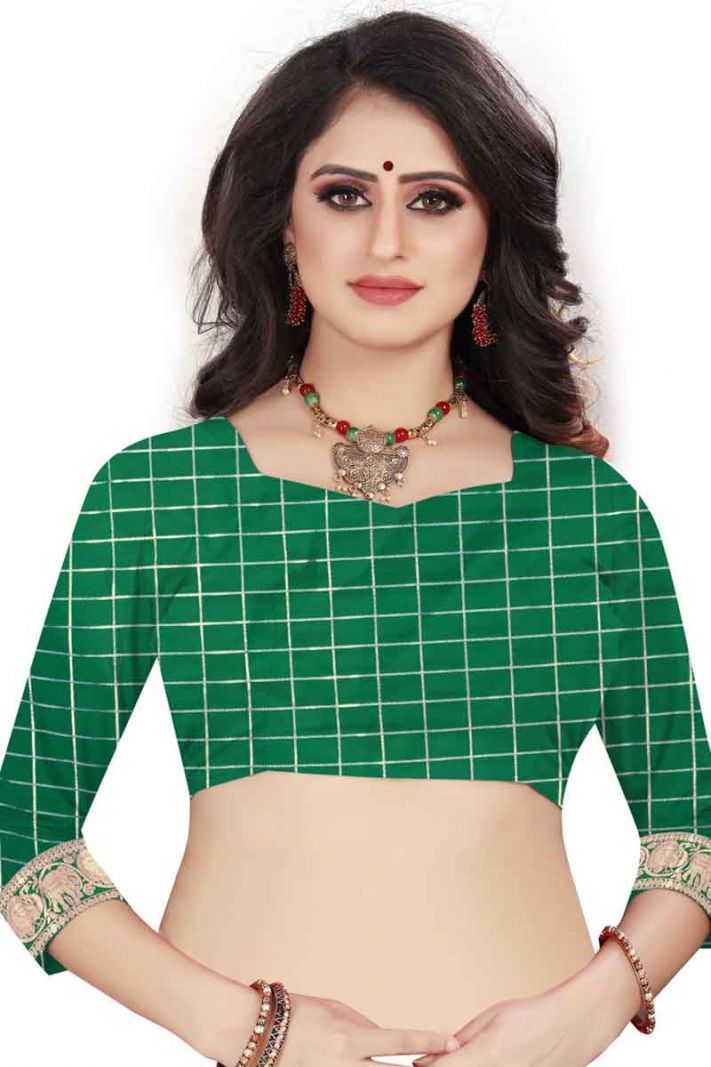 Green Banarasi Cotton Silk Saree with Blouse
