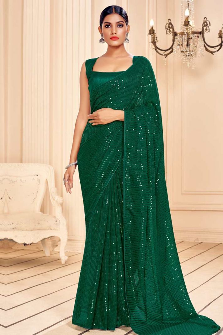 green-faux-georgette-saree-with-art-silk-blouse-srev2107