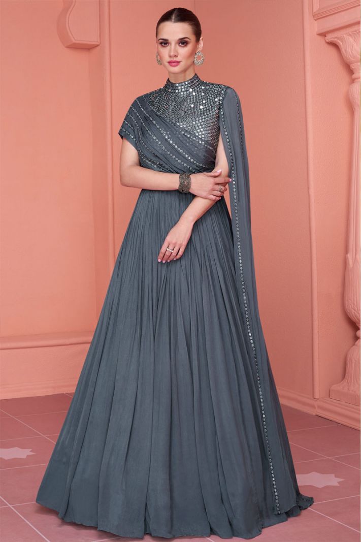 Beautiful gown dress embroidered with pearls in grey color # B3360 |  Pakistani bridal dresses, Pakistani gown, Bridal dress design