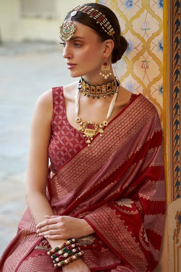 Maroon color bridal saree outlet