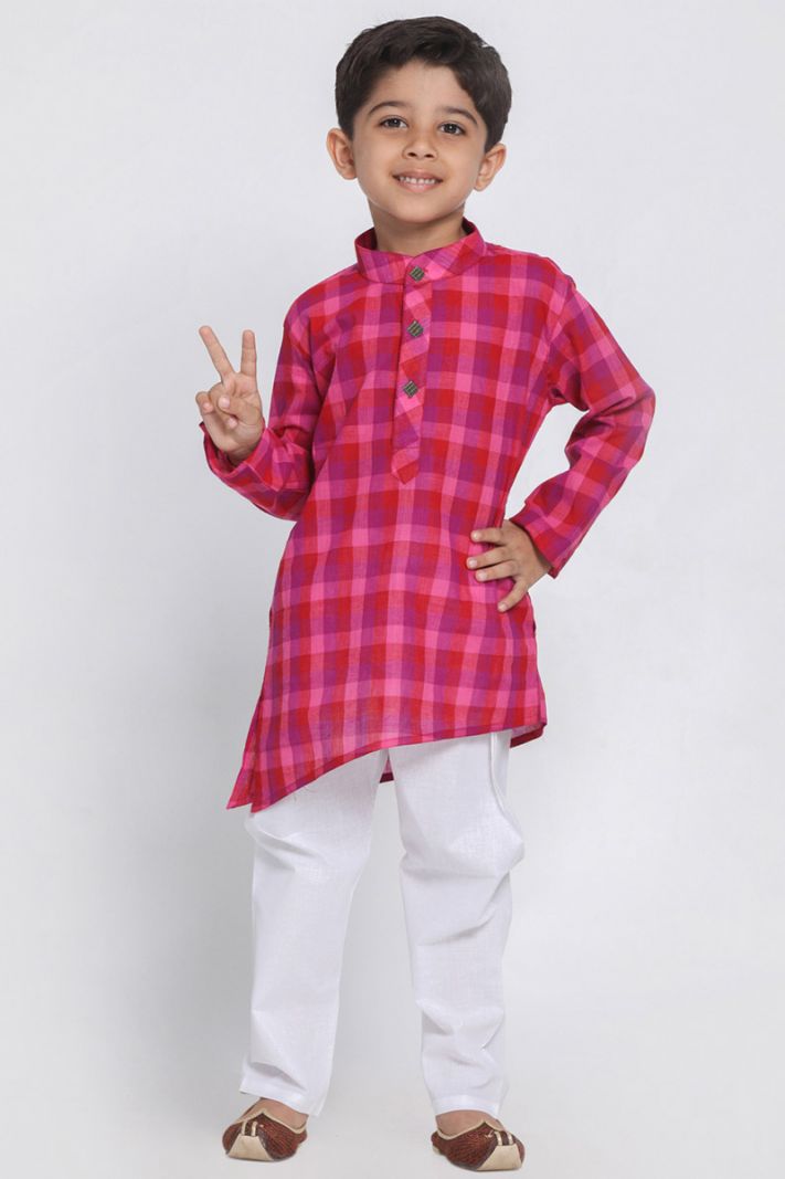 Multi Color Cotton Kurta and White Pajama For Diwali