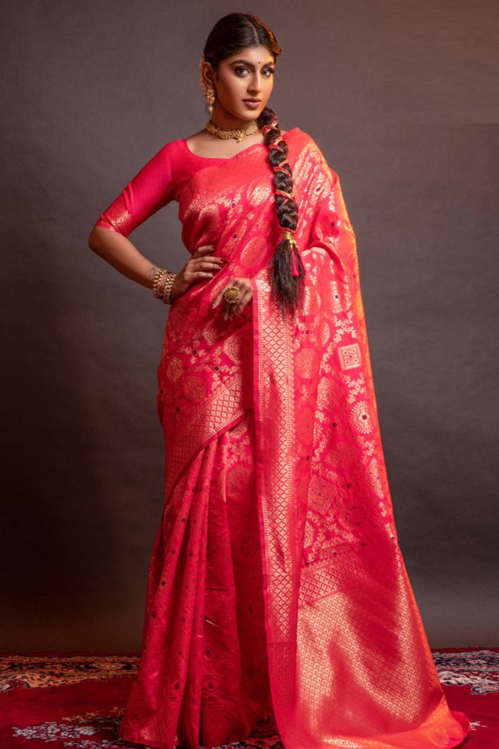 Pink Color Banarasi Silk Blended Designer Saree