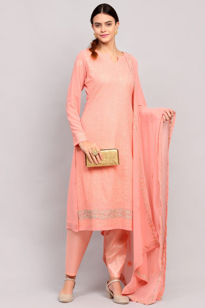 Pink Color Georgette Salwar Kameez with Zari Work