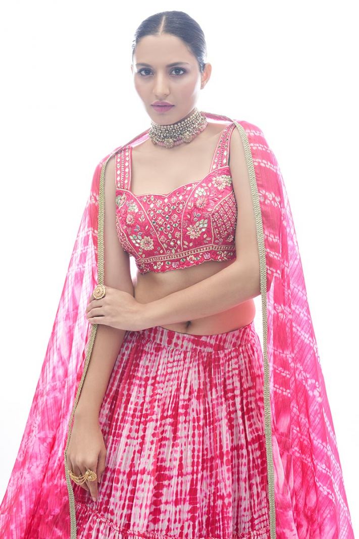 Pink Color Jacquard Fabric Lehenga Choli with Thread Work