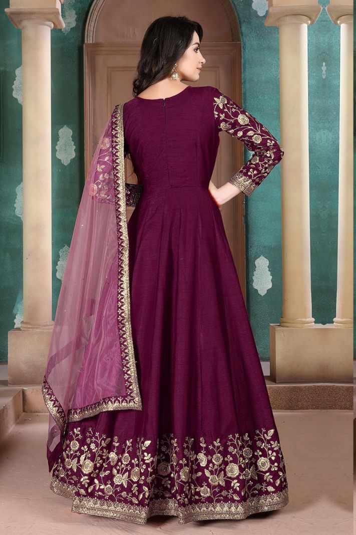 Purple Adda Silk Party Wear Salwar Kameez with Net Dupatta
