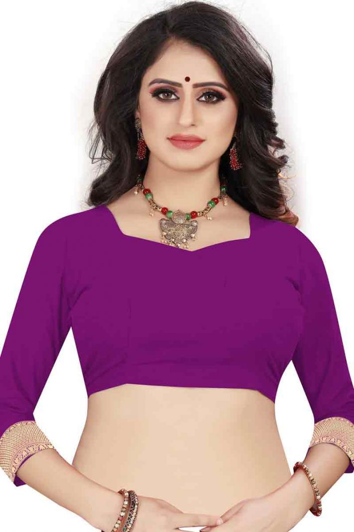 Purple Banarasi Cotton Silk Saree with Blouse
