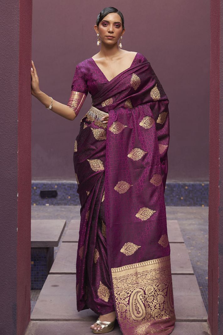 Purple Color Banarasi Silk Fabric Festive Wear Saree