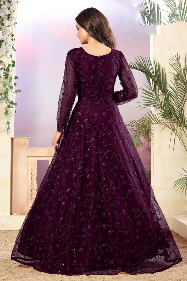 Purple Net Anarkali Suit with Net Dupatta