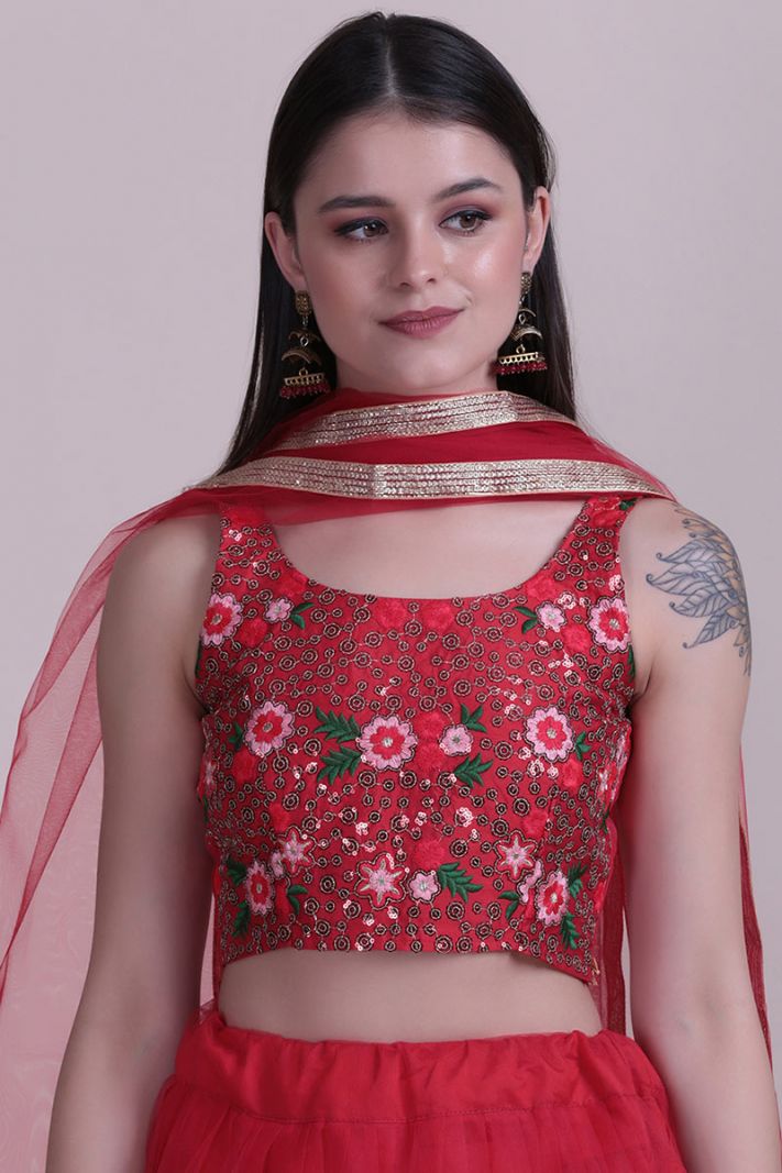 Red Color Heavy Net Fabric Bridal Lehenga Choli