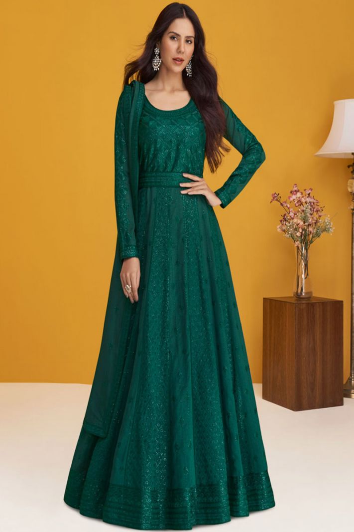 Teal Green Color Premium Silk Fabric Anarkali Suit