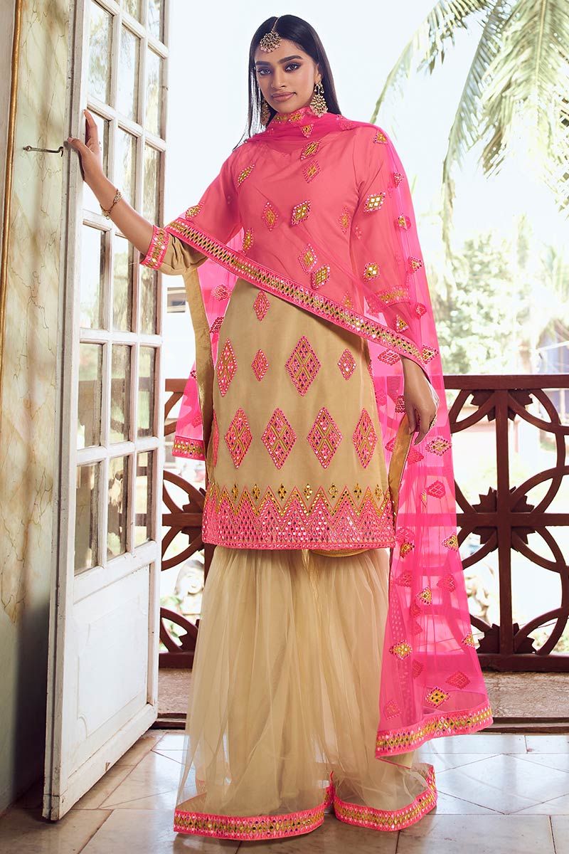 Light Pink Color Party wear Fancy Cotton Sharara Suit – fashionnaari