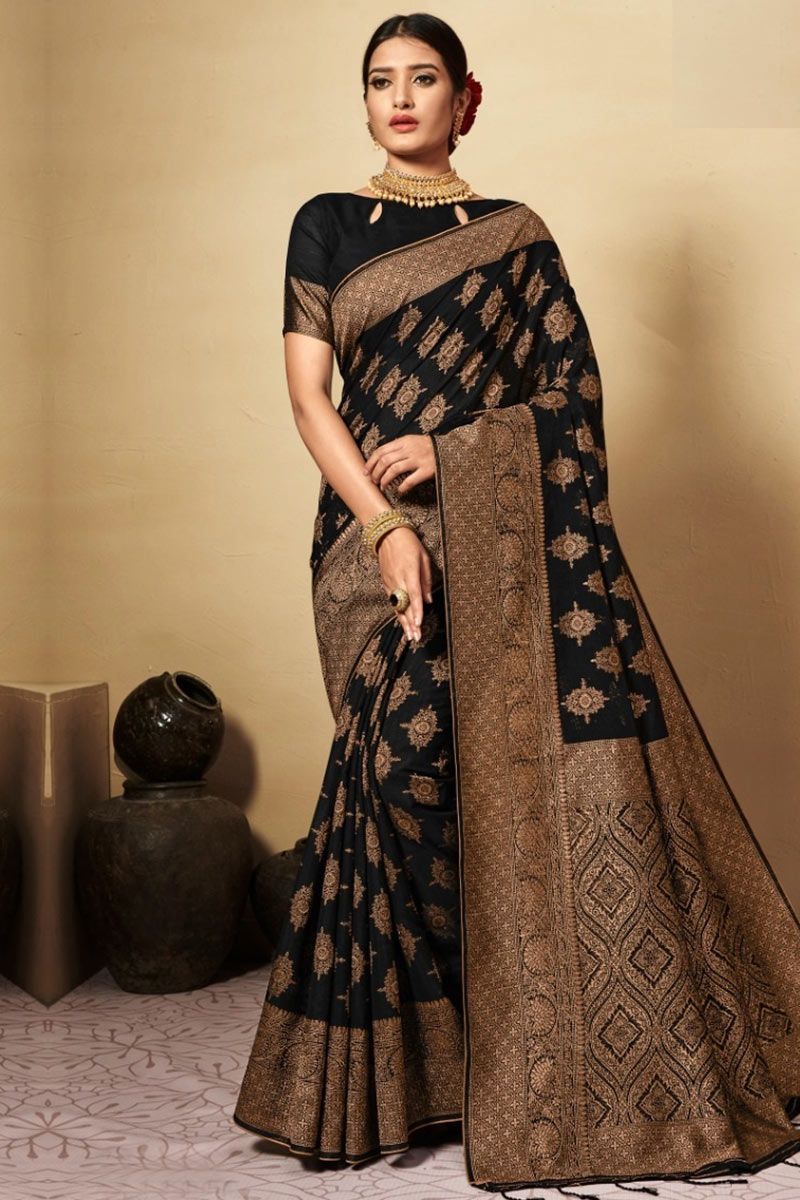black designer diwali wear chanderi cotton saree srev2382