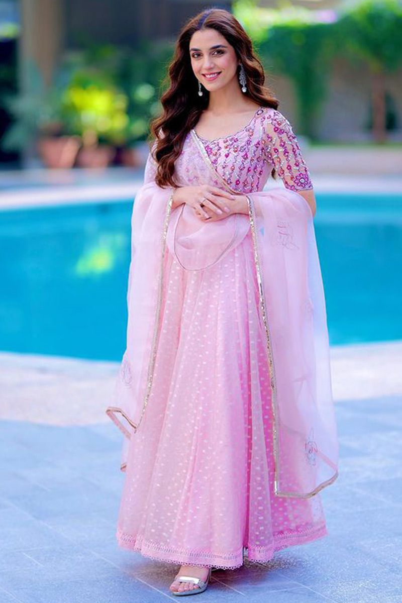 Hotlady Heavy Faux Georgette With Embroidery Work Designer Suit Light Pink  Color DN 10106