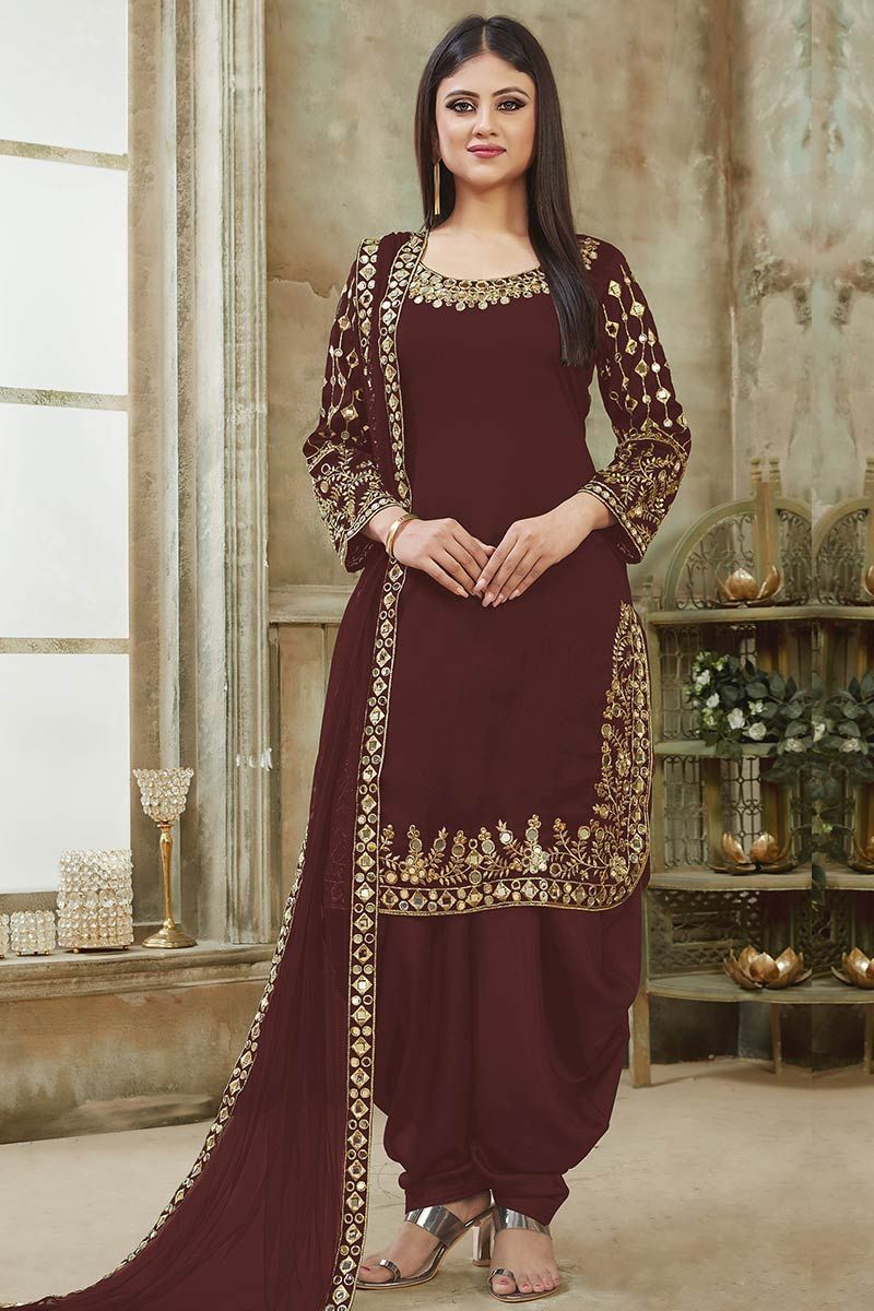 Buy Embroidered Georgette Anarkali Suit in Coffee Color Online - SALV4860 |  Appelle Fashion