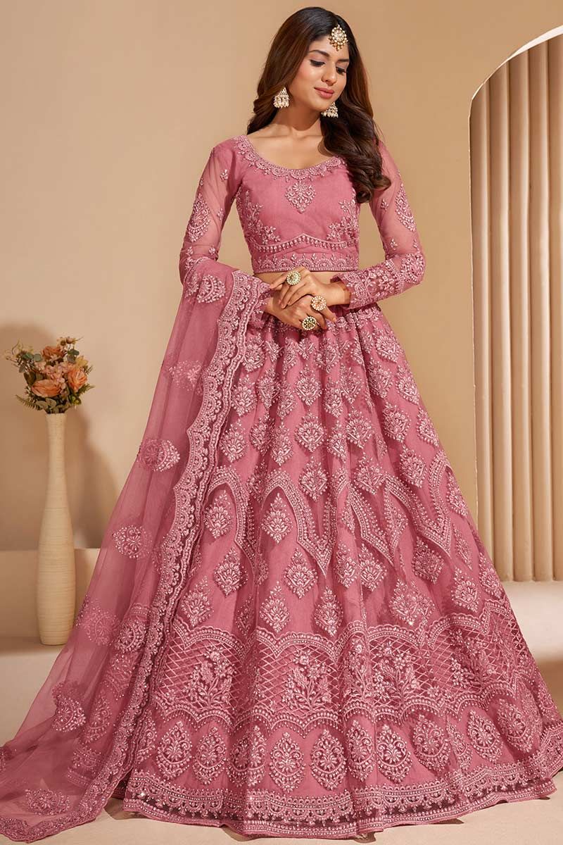 Buy Designer Net Fabric Lehenga Choli in Pink Color Online