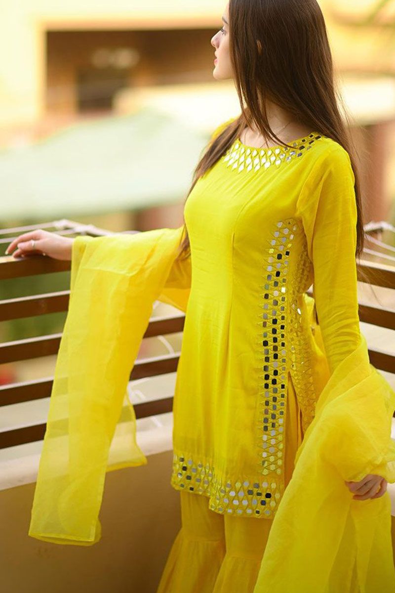 Yellow Sequence Work Cotton Jacket Gown For Haldi Function – tapee.in