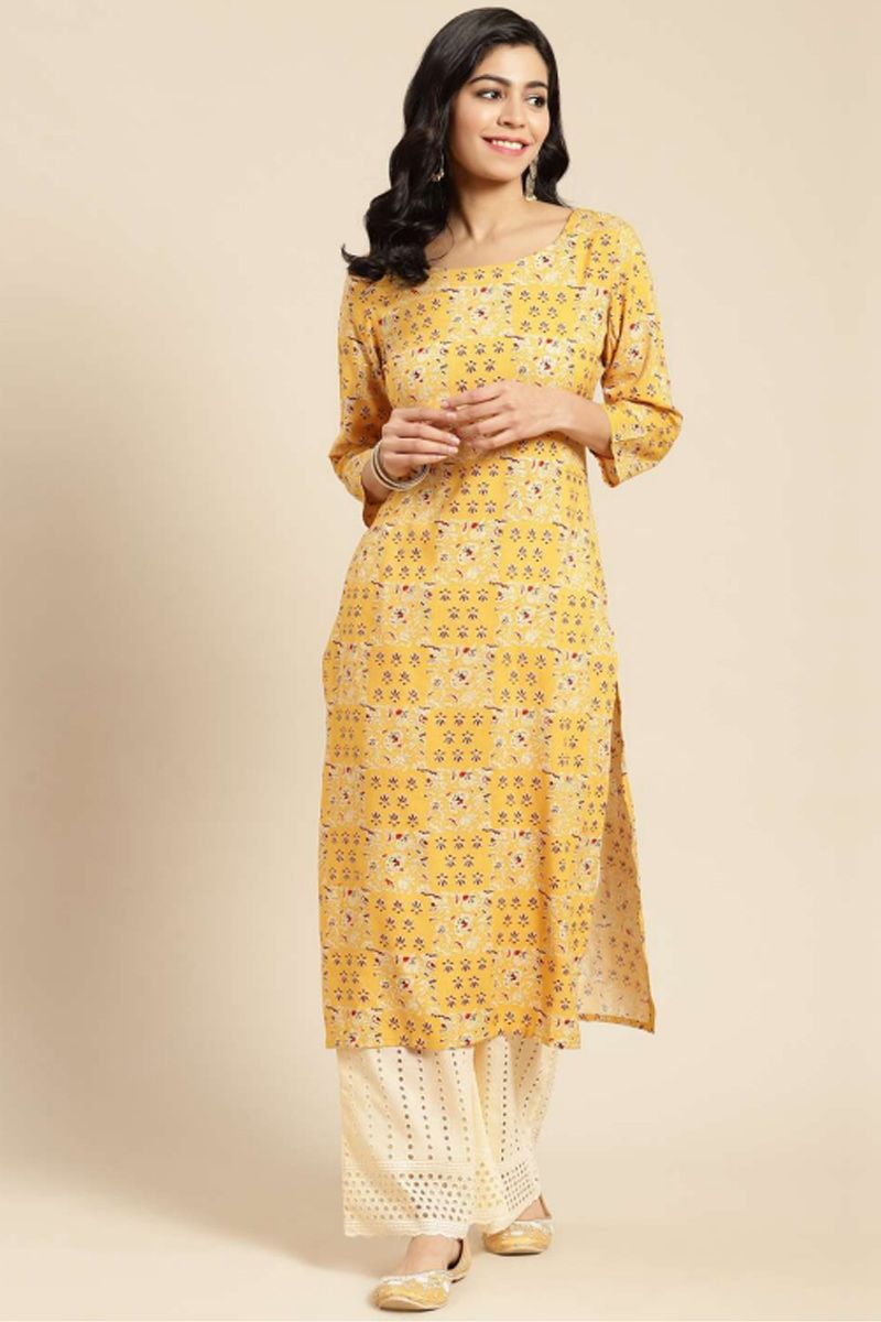 Buy Yellow Cotton Embroidered Designer Kurti Online  India 