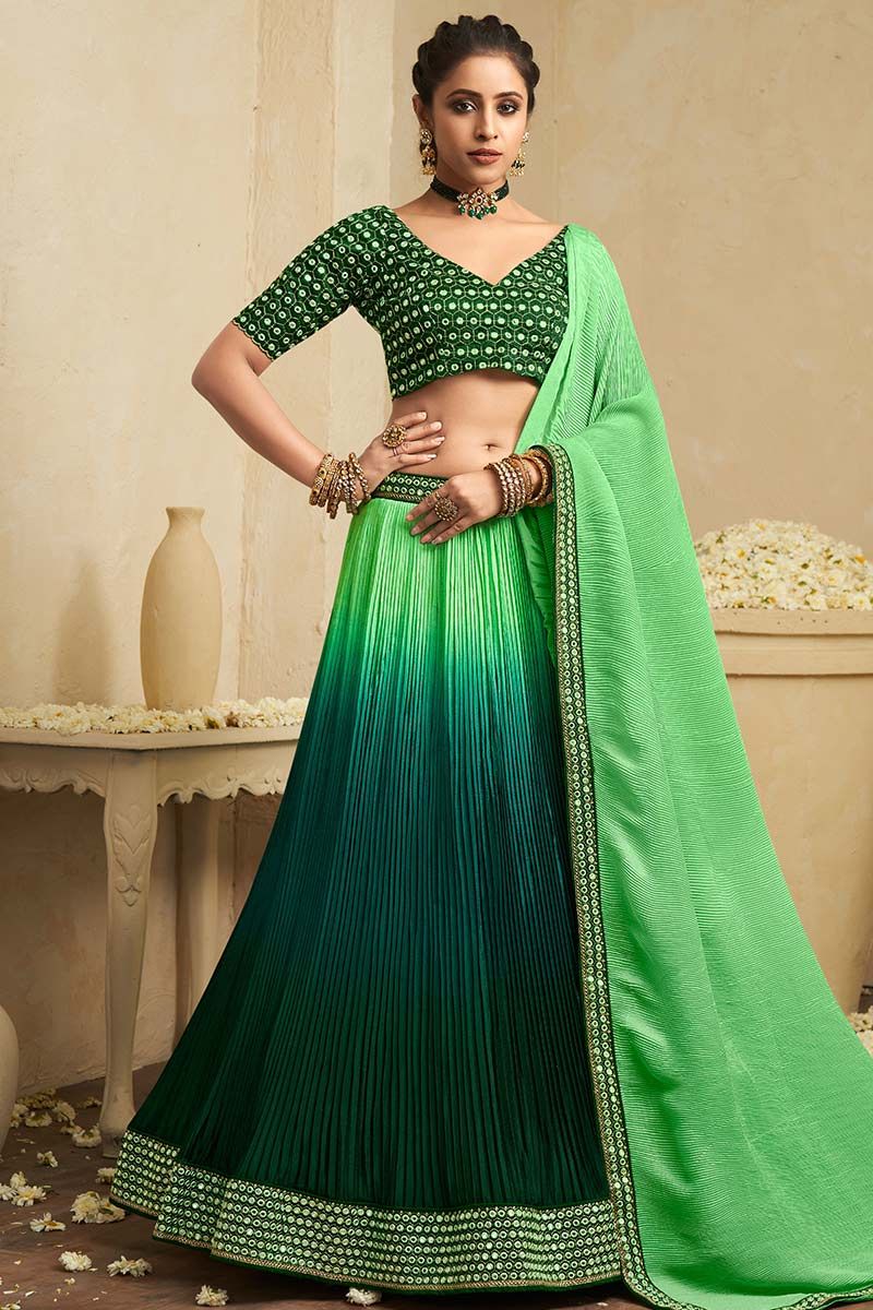 Neeru'S Pista Green Color Banaras Fabric Lehenga Choli – neerus-india