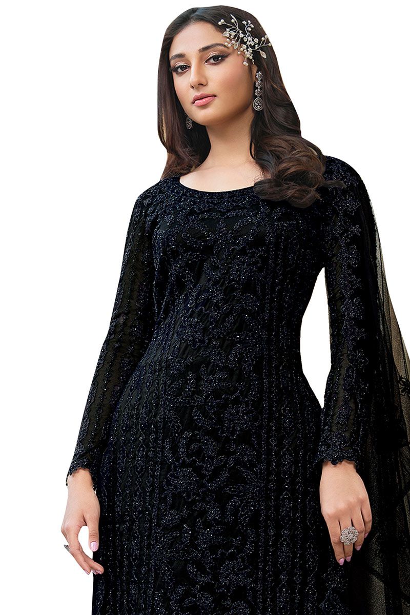Nude & Black Dress with Black Net Frills – Mynah Designs
