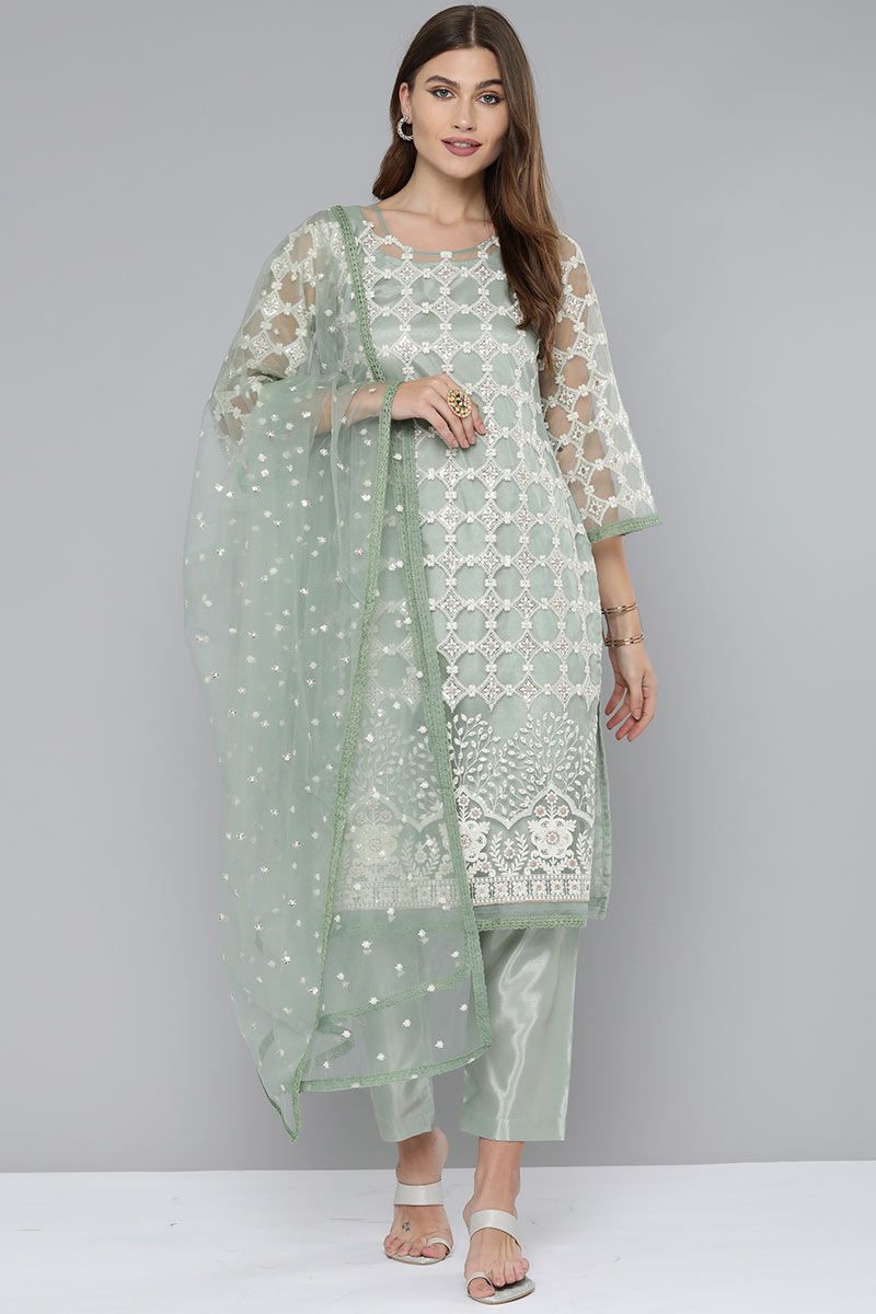 Beige Embroidered Pakistani Pant Suit/ Palazzo Suit