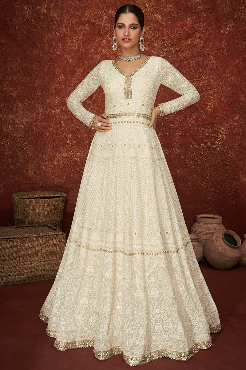 Mustard Silk Wedding Anarkali Dress - Inddus.com