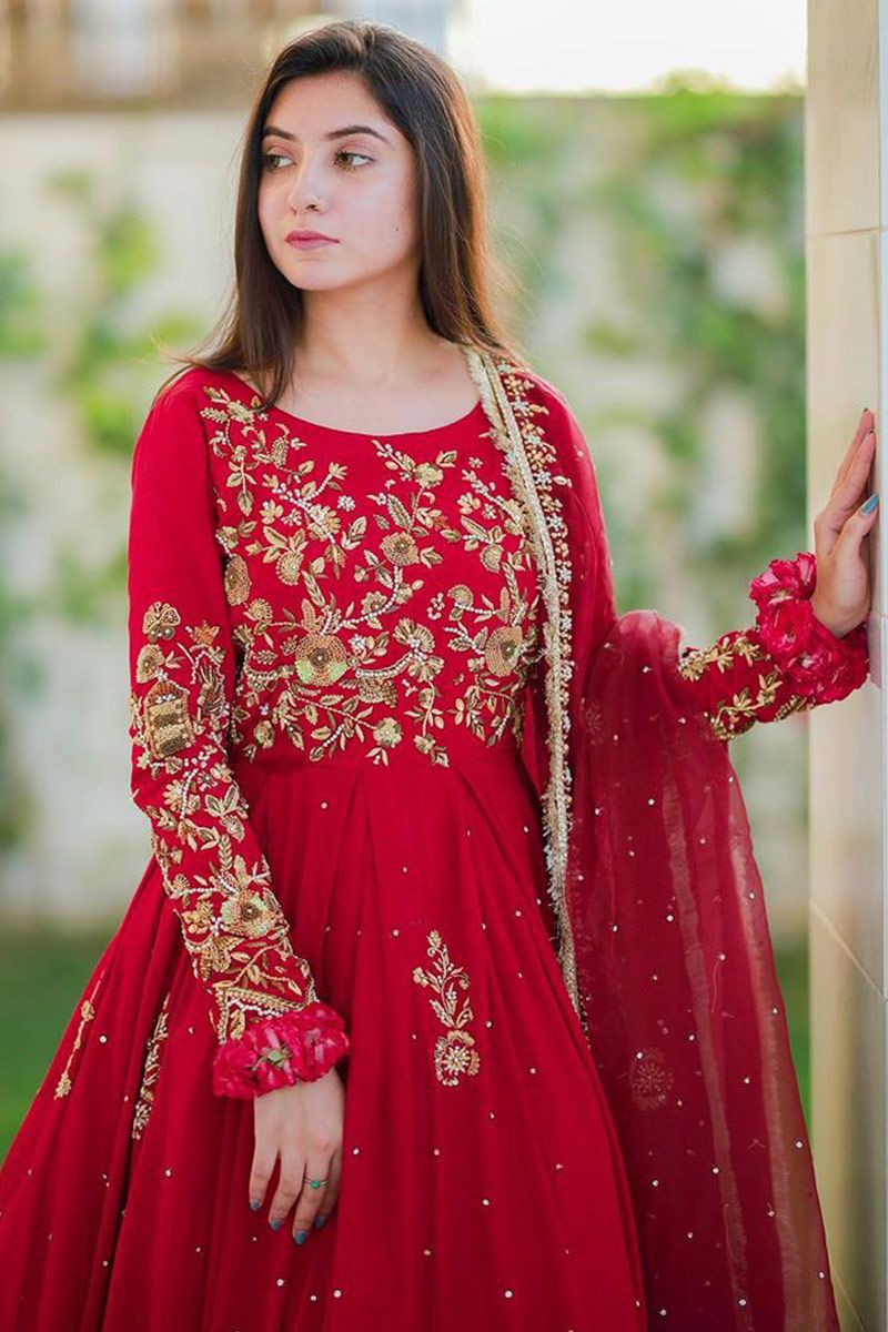 Readymade Red Anarkali Suit With Gota Patti Work Latest 4497SL05