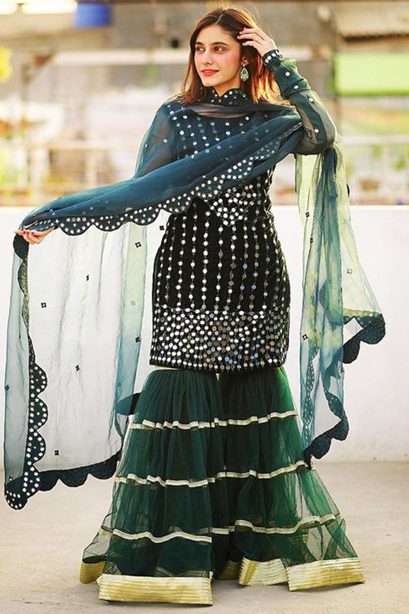 Buy This Heavy Mirror Work Sharara Suit in Black Color- DIFFERENT TYPES OF SHARARA SUIT