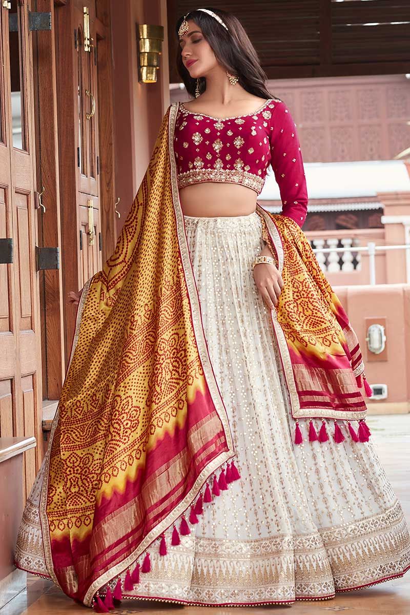 Buy Wedding Wear Georgette Lehenga Choli in OFF White Color Online