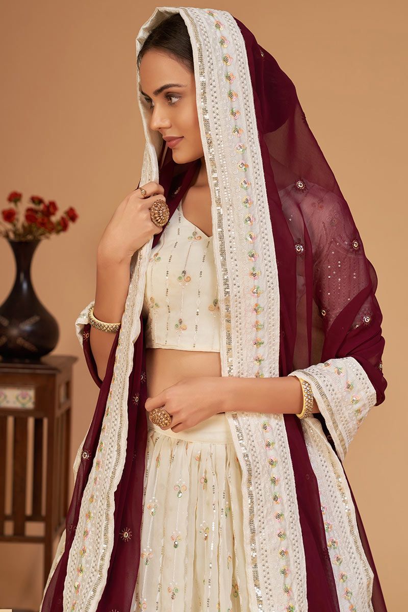 Classy white lehenga choli in silk - G3-WLC13359 | G3fashion.com