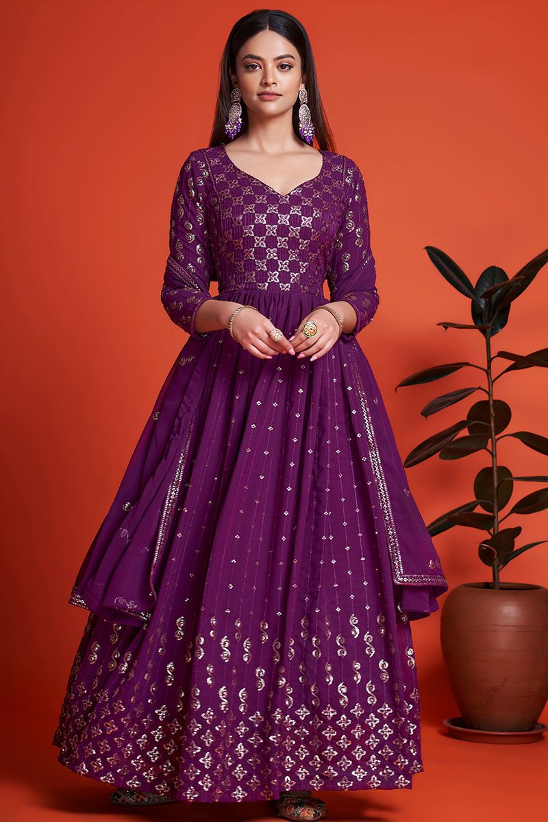 Elegant Purple Tulle Prom Dresses Beading Purple Evening Gown – Hoprom