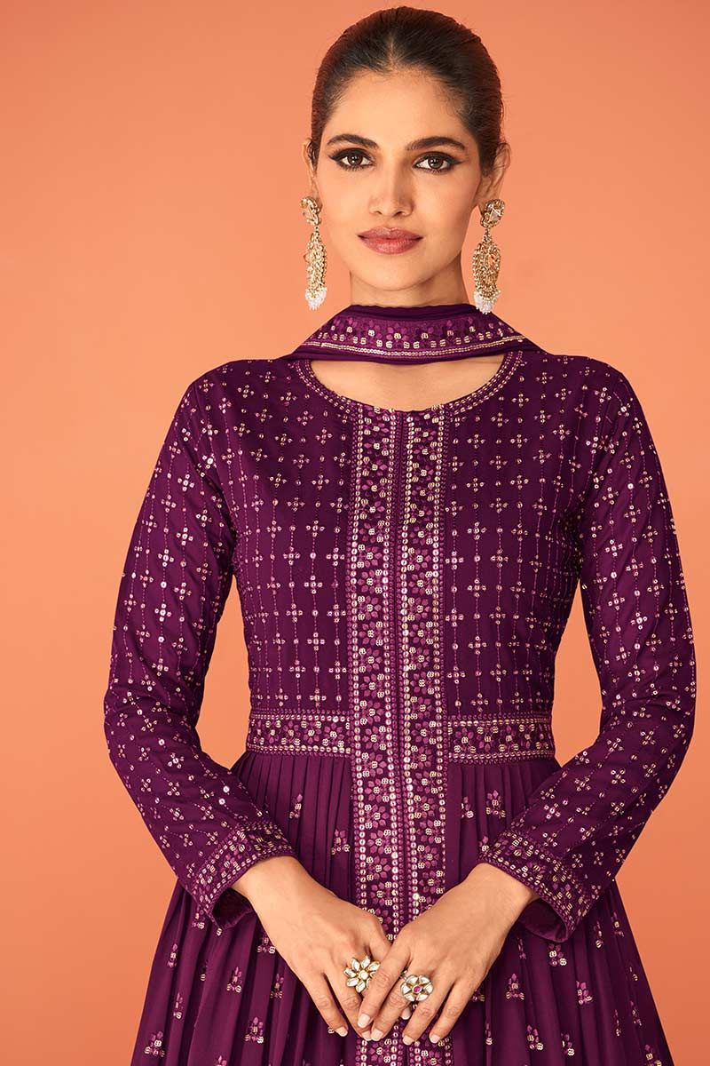 Eid Anarkali Suit In Dark Beige Embroidered Fabric LSTV111926