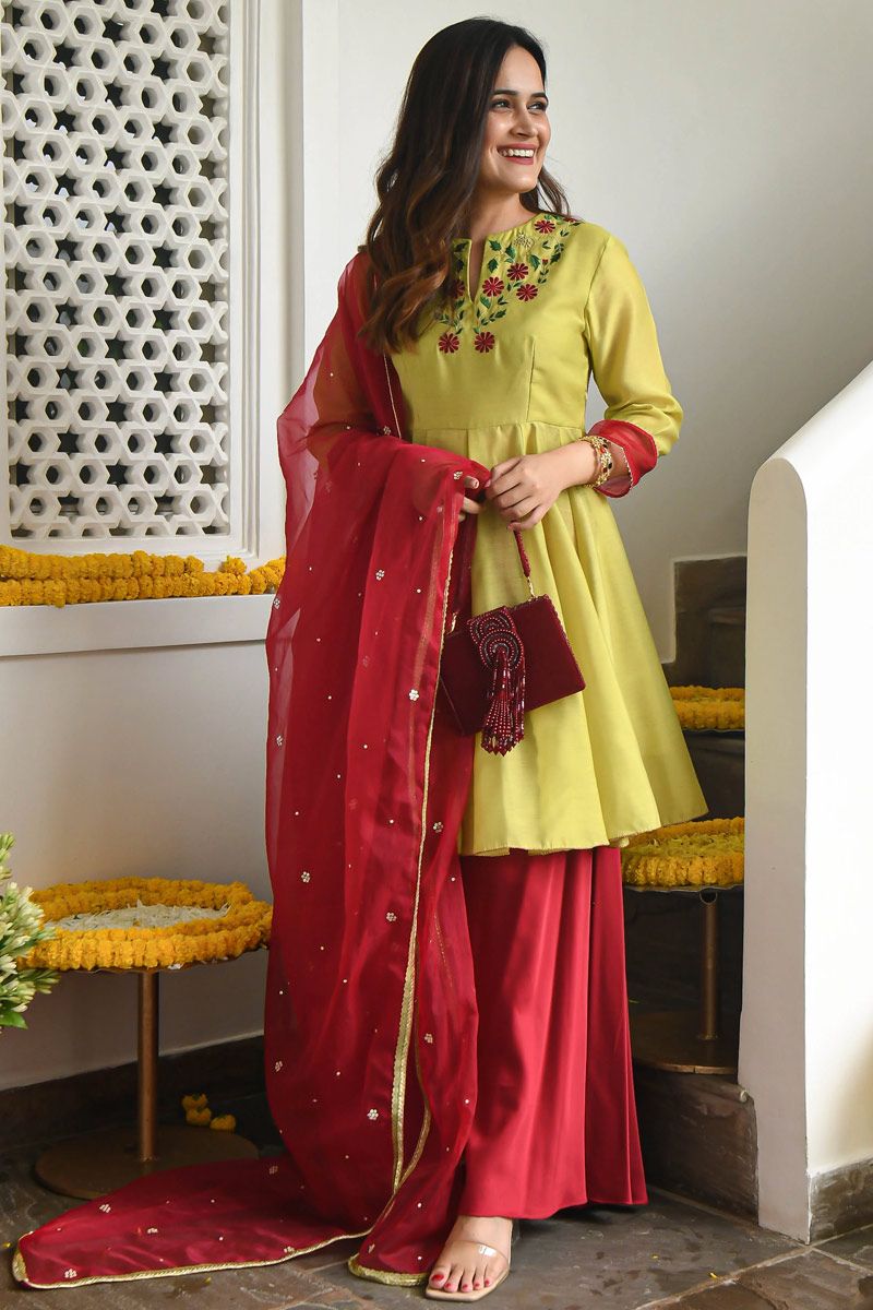 Red yellow combination colour suit collection with duptta - YouTube