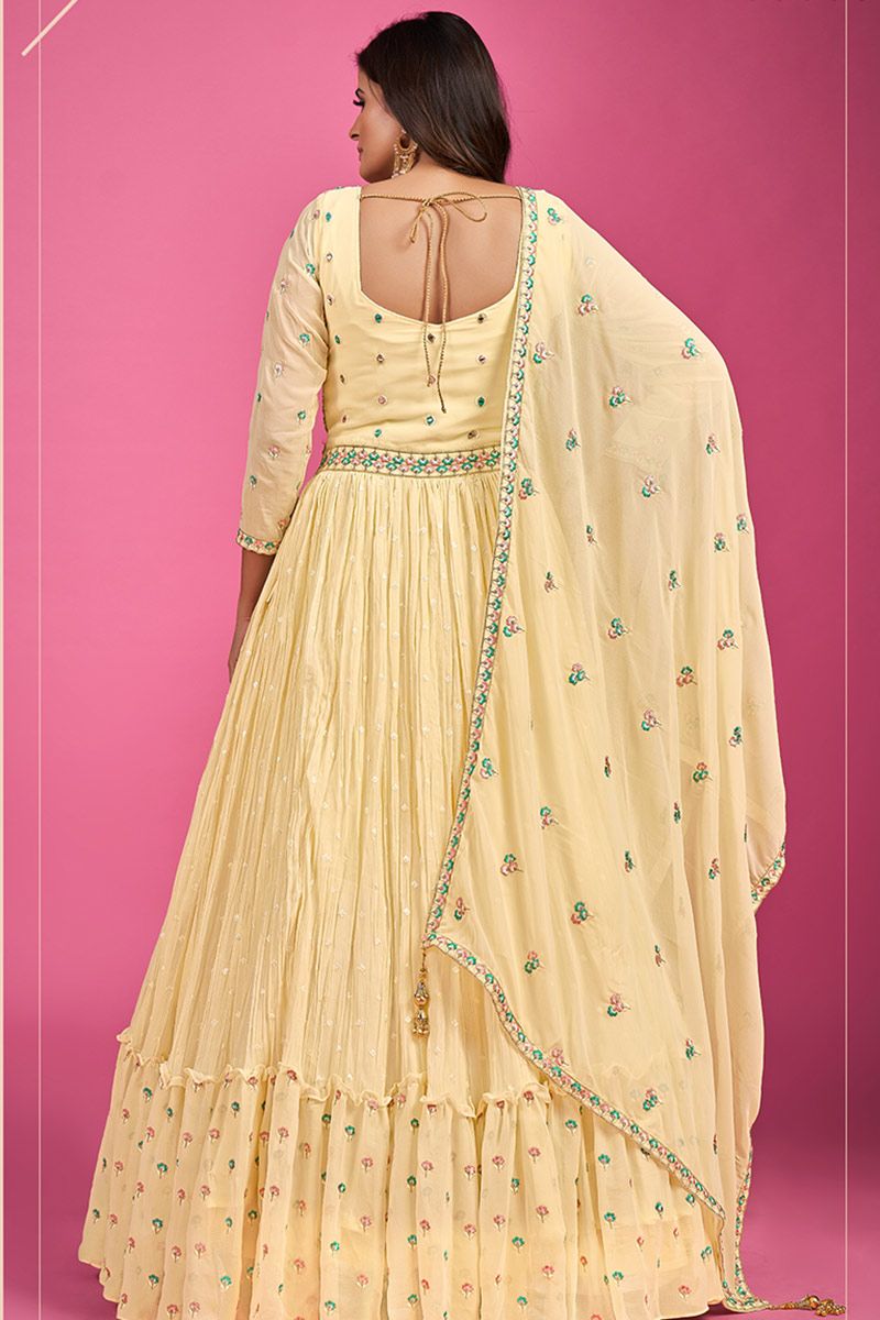 Modern Embrodery Work Indian Gown For Wedding Function - Evilato