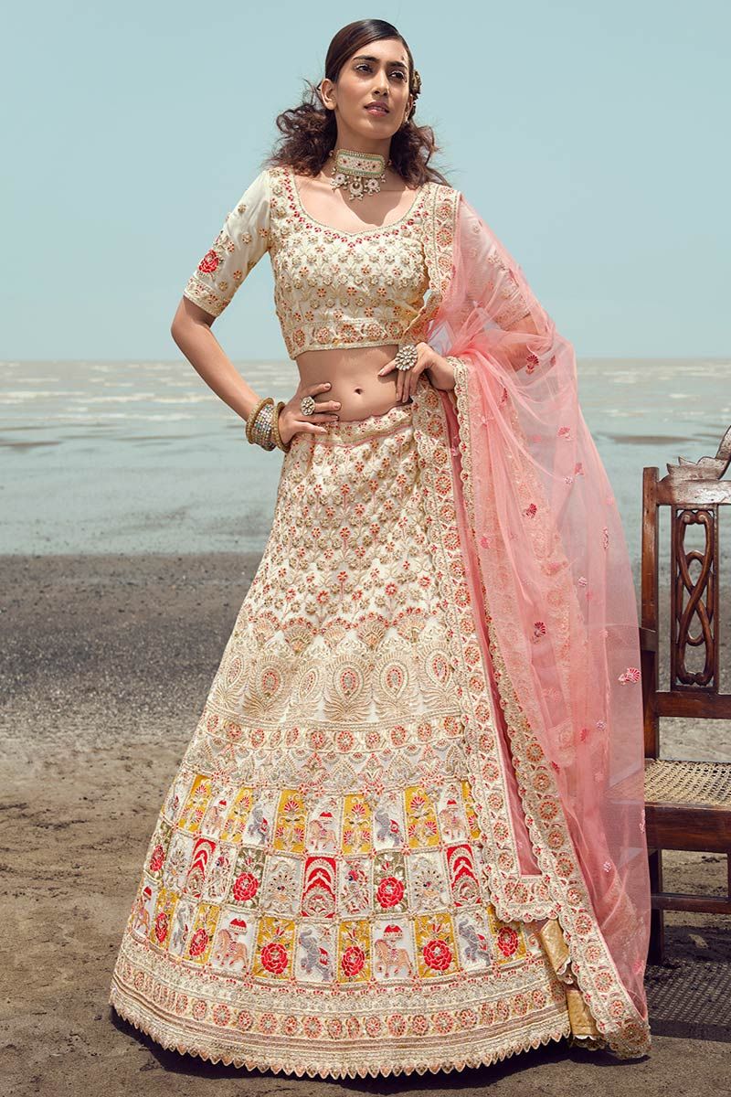 Buy Georgette Fabric Party Wear Lehenga Choli in White Color