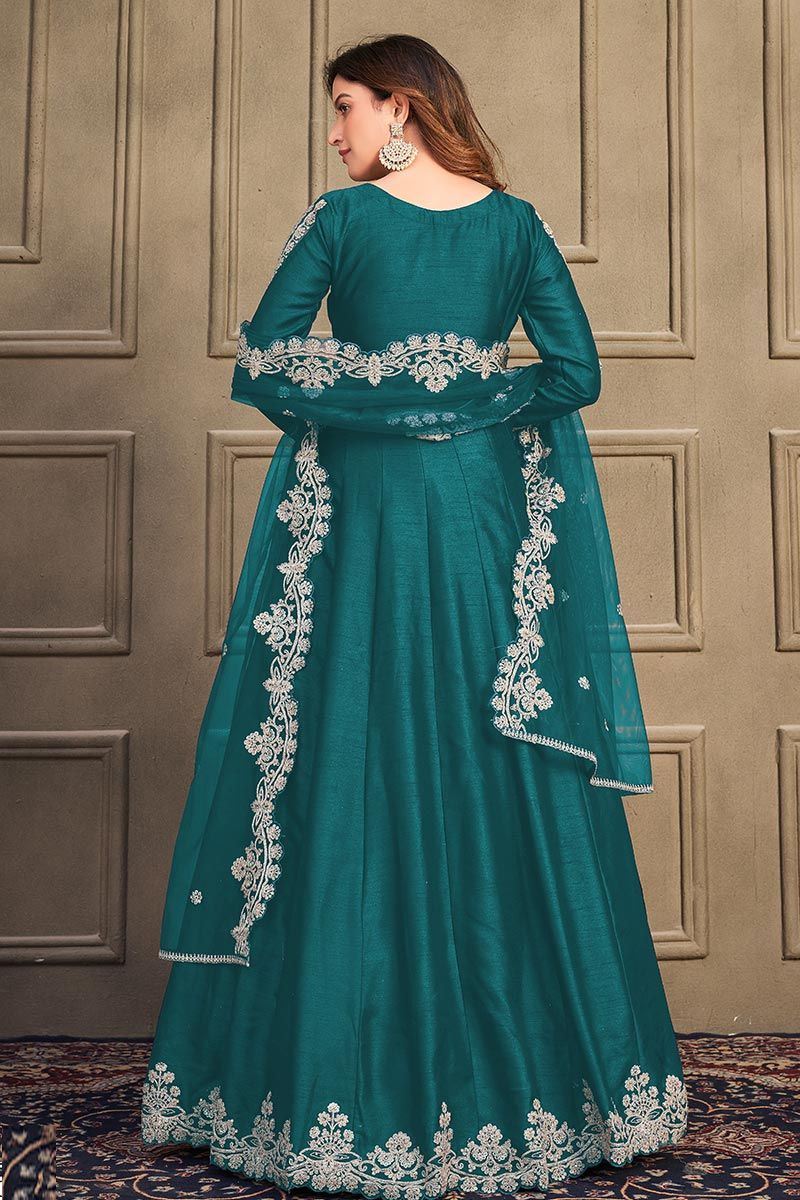 Peacock Blue Color Party Wear Designer Gown