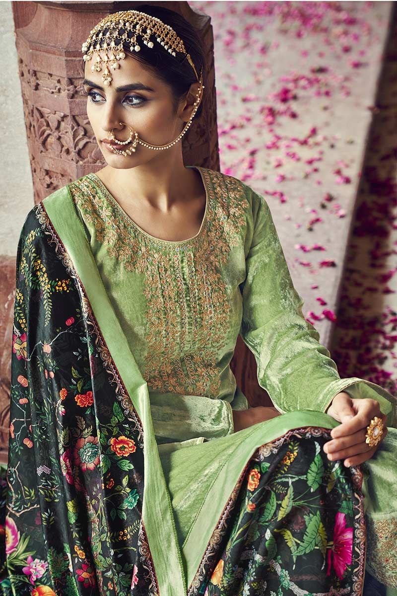 Beautiful Green Color Heavy Velvet Thread Sequence Work Salwar Suit –  urban-trend.co.in
