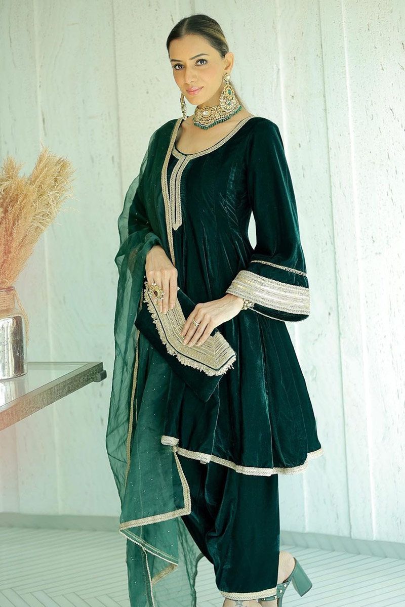 Buy Green Designer Mehndi Wear Pure Viscose Silk Salwar Suit Online -  SALV2447 | Appelle Fashion