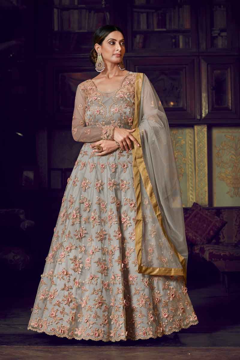 Buy online Embroidered Anarkali Semi-stitched Suit Set from Suits & Dress  material for Women by Shimeroo Fashion for ₹3629 at 58% off | 2024  Limeroad.com