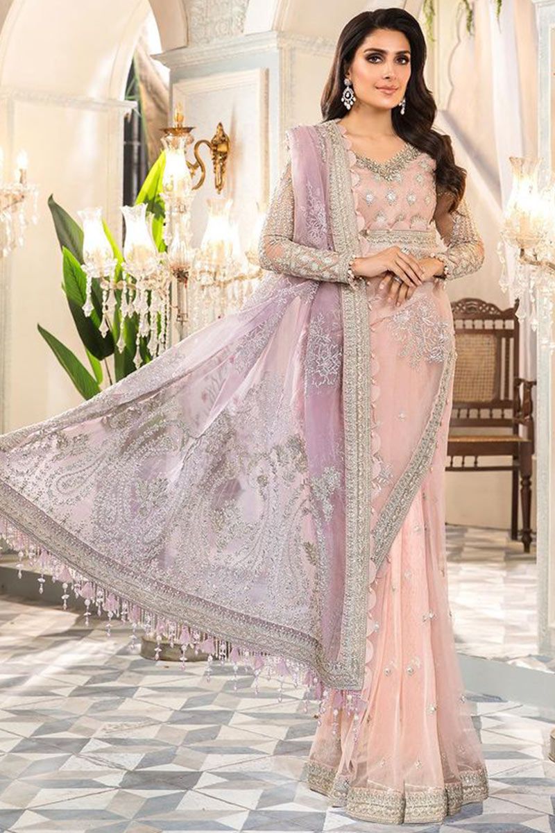 Buy For Women Dusty Pink Net Fabric Fancy Saree