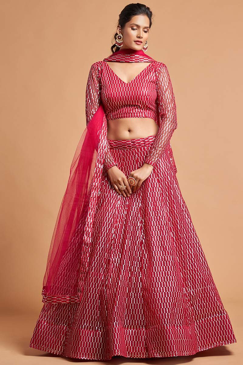 Buy Hot Pink Colored Soft Net Fabric Lehenga Choli Online - LEHV2719