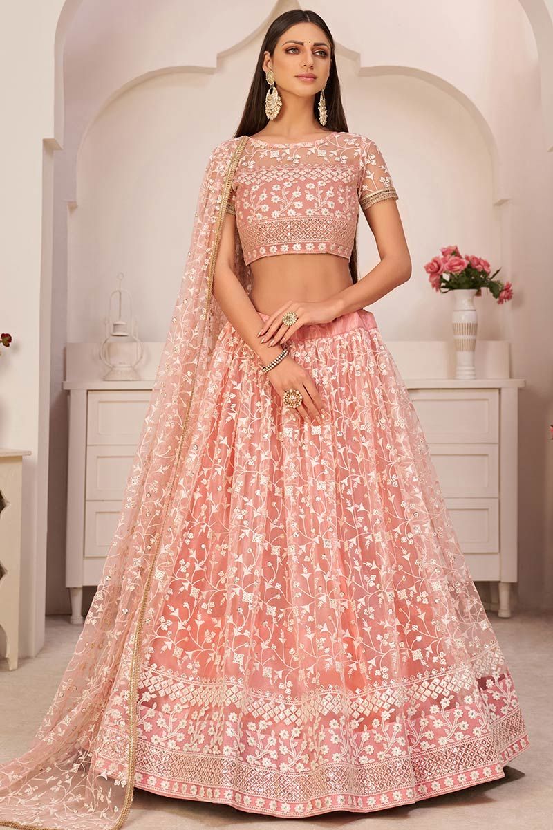 Buy Light Pink Color Mono Net Fabric Lehenga Choli Online