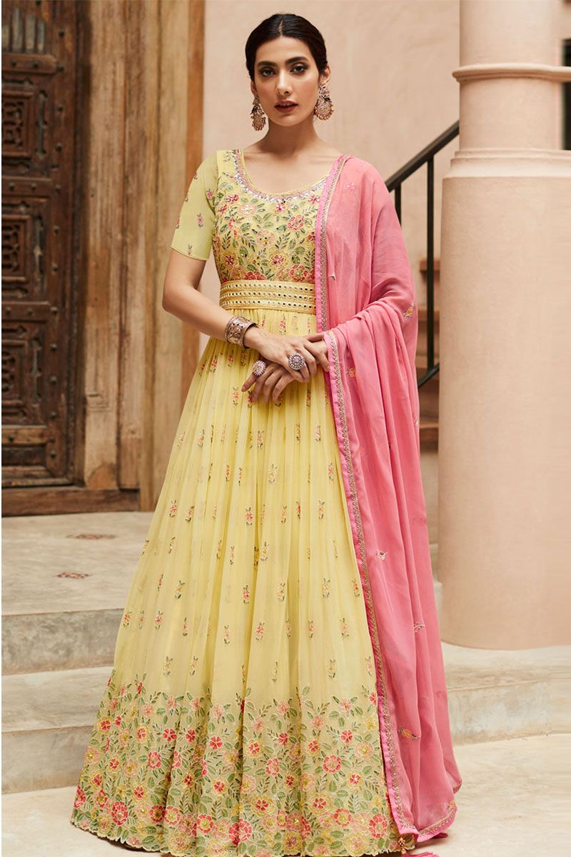 Excellent Georgette Fabric Yellow Color Party Style Anarkali Suit in 2023 |  Georgette fabric, Anarkali suit, Party fashion