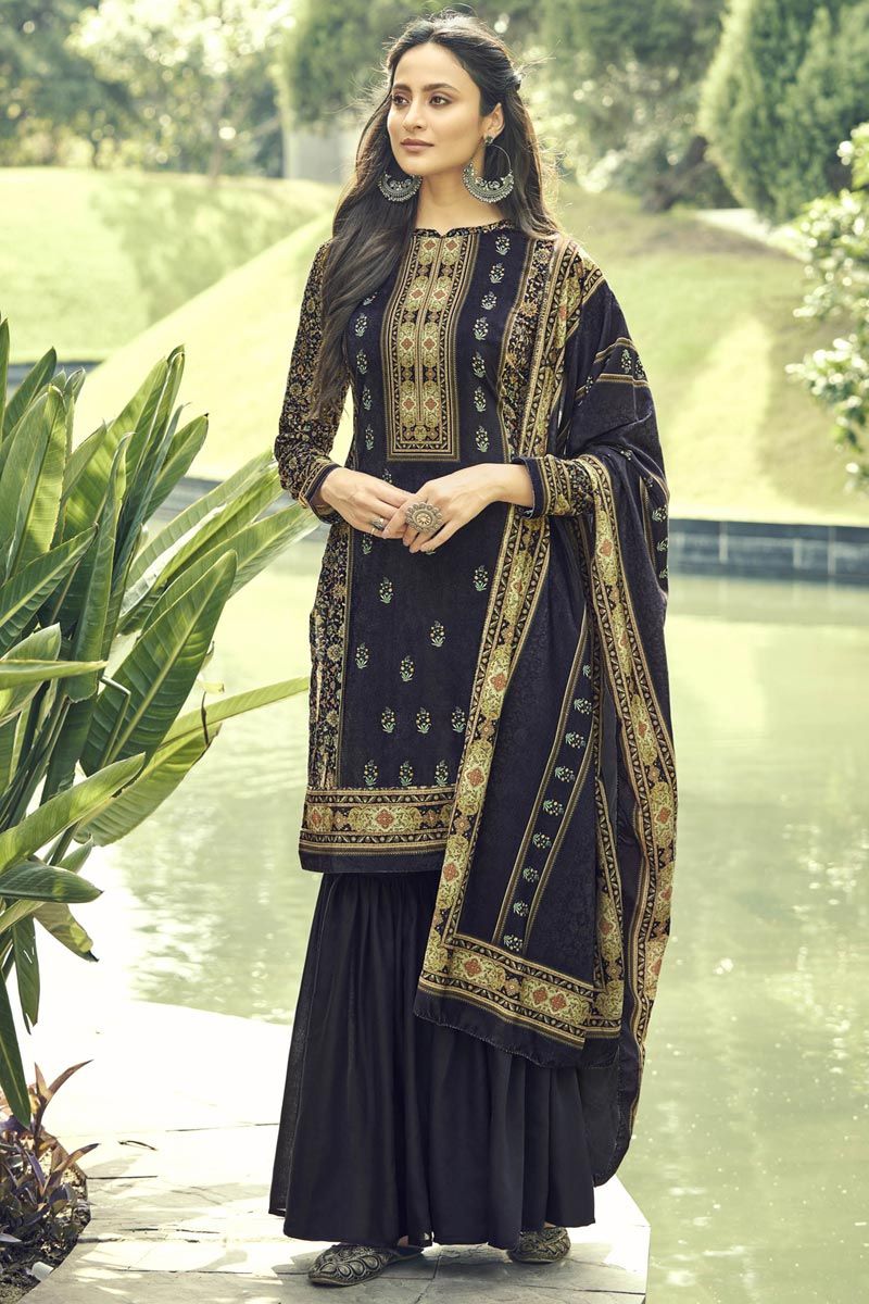 VELVET Embroidered Designer Sharara Dress at Rs 2595/piece in Surat | ID:  24136249148