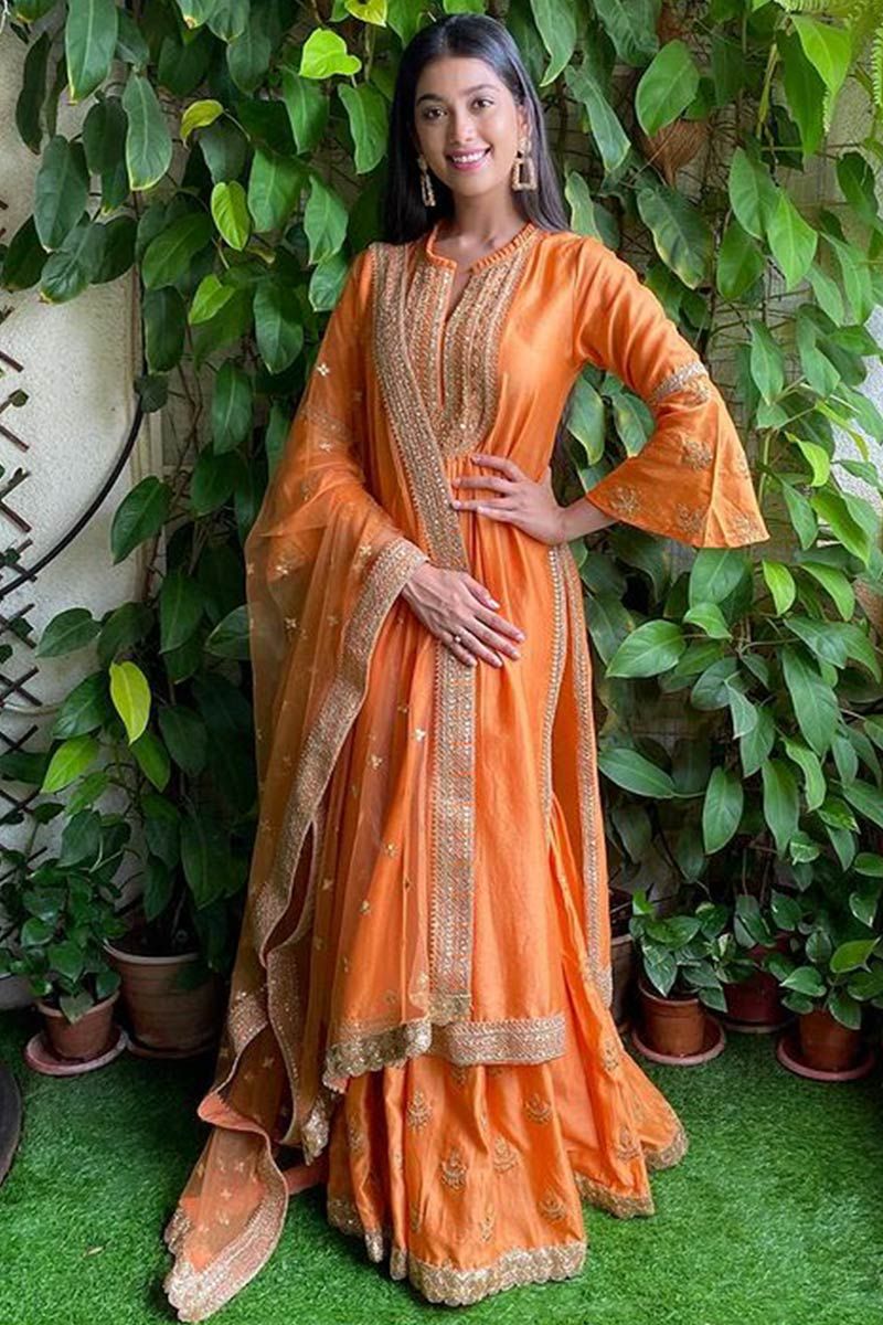 Party Wear Lavender Color Faux Georgette Sharara Suit - Indian