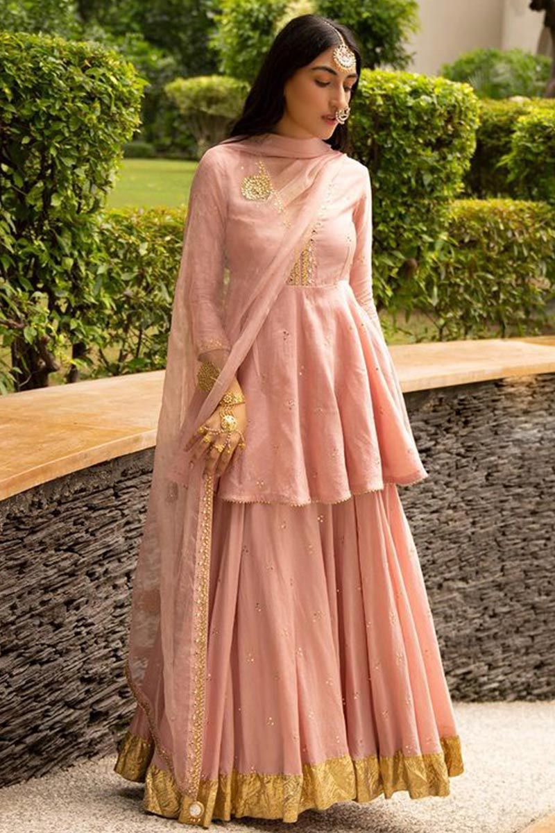 Buy Onion Pink Art Silk Sharara Kurta Garara Suit Set (Kurta, Garara,  Dupatta) for INR3497.50 | Biba India