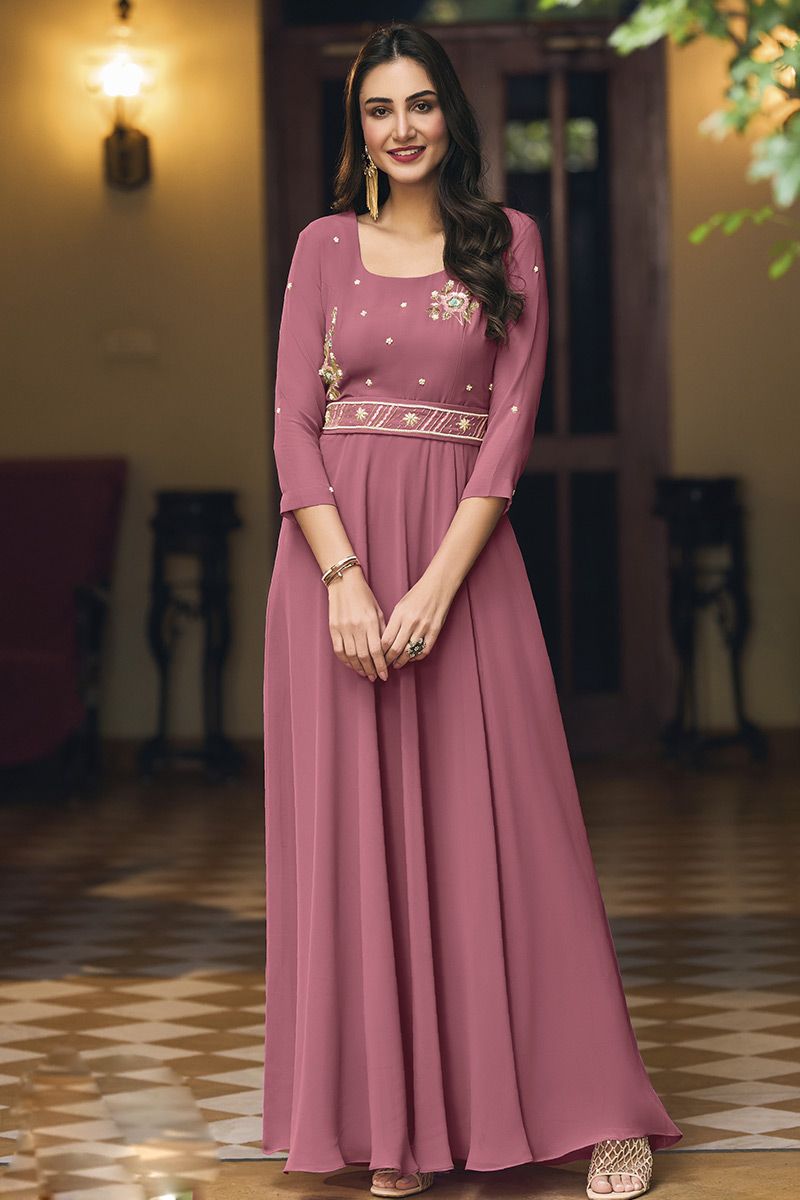 Fancy Fabric Fancy Designer Gown in Hot Pink buy online -