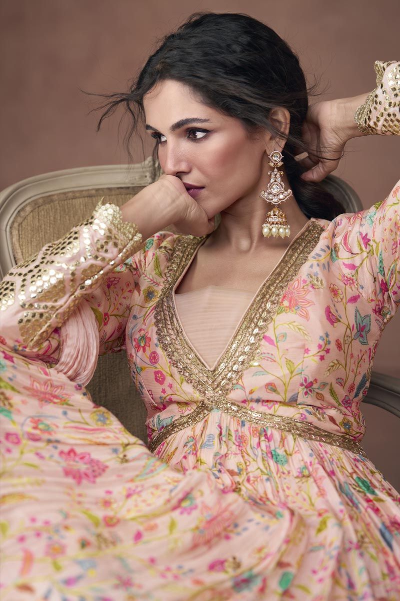 Buy Peach Tulle Embroidery Sweetheart Neck Draped Gown For Women by Amit GT  Online at Aza Fashions.